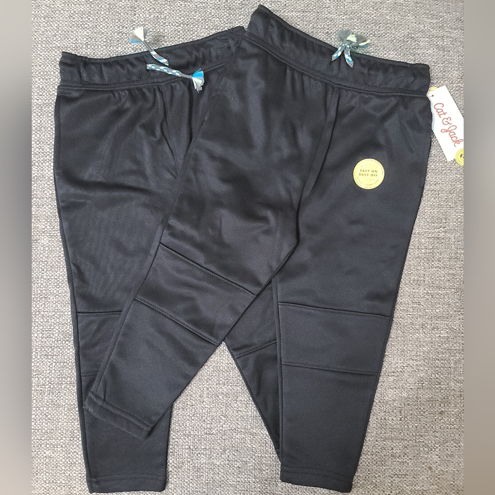 2 Pair - Cat & Jack Toddler Boys Tappered Pull On Jogger Pants Size 3T Black NWT